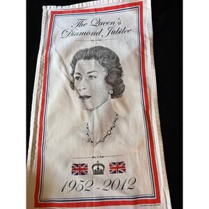 Queen Elizabeth II Diamond Jubilee Tea Towel 1952-2012 Union Jack 17x28